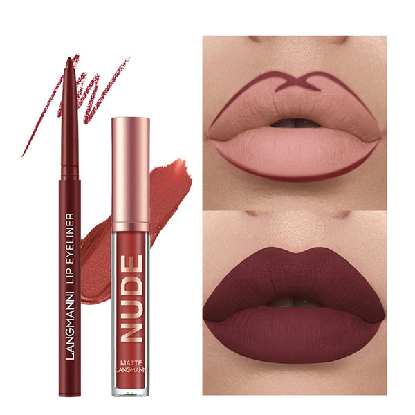 BestLand 12Pcs Matte Liquid Lipstick + Lip Liner Pens Set, Velvety Nude Lip Stain Waterproof Long Wear Makeup Gift Set 12 Count Set A