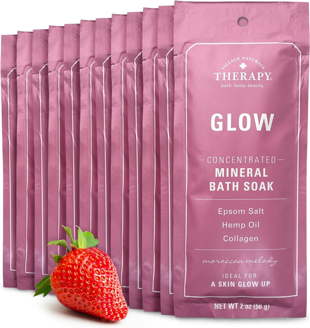 Village Naturals Therapy Glow Concentrated Mineral Bath Soak, Moroccan Melody Scent, 2 Oz, Pack of 12