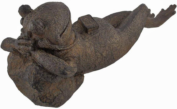 Bellaa 25686 Napping Frog Statue Relax Resting Meditating Zen Garden Buddha Sculpture Yoga Contented Talisman Gift Feng Shui Vastu Figurine 12 Inch
