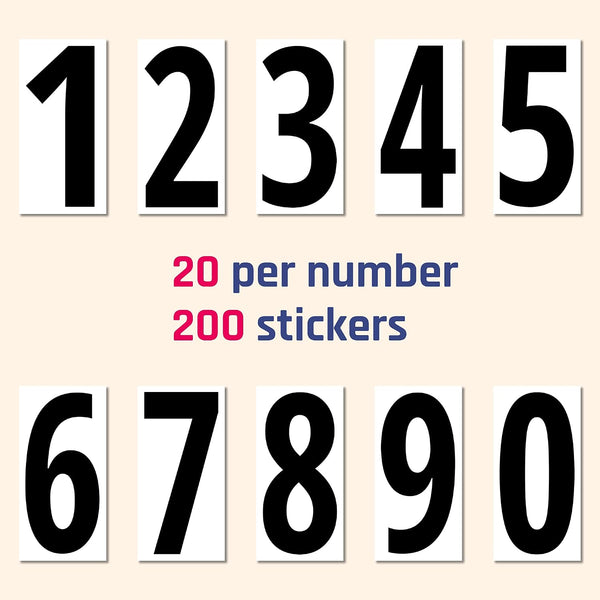 3 inch, Vinyl Numbers Stickers, Stick On Numbers - Black Numbers, 200 PCS | 0-9 Stickers, Waterproof, Peel and Stick 3 x 1.5 inches Black Numbers