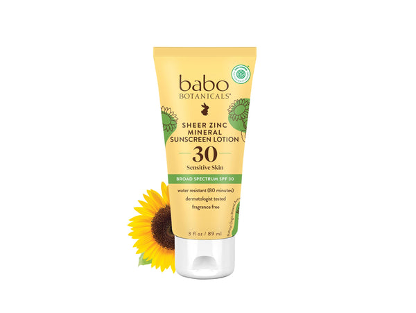 Babo Botanicals Sheer Zinc Mineral Sunscreen Lotion SPF30 - Natural Zinc Oxide - Shea Butter - Face & Body - Water Resistant - Fragrance-Free -
