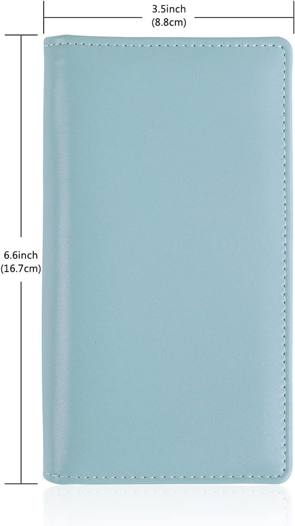 GNEGNI Leather Checkbook Cover with Built-in Divider Pen holder For Men Women Checkbook Holder Wallet RFID Blocking Airy Blue