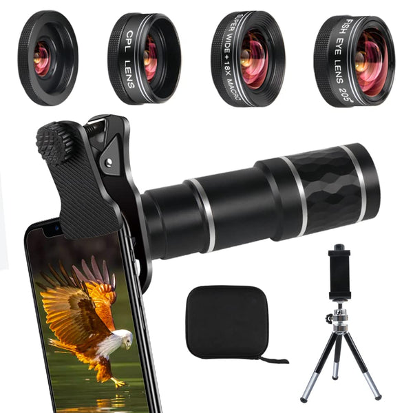 Phone Camera Lens Kit for iPhone, Android, 20X Telephoto Zoom Lens, Phone Wide Angle & Macro Lens, Fisheye, CPL Lenses Compatible with iPhone 12