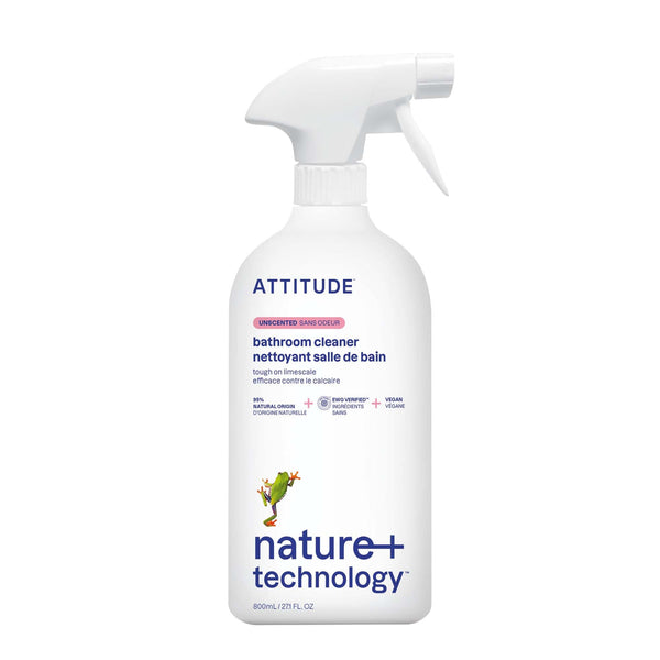 ATTITUDE Bathroom Cleaner Spray, EWG Verified, Plant-Based & Vegan, Safe for Bathroom Surfaces, Tiles, Tubs, Shower Walls, and Grout, Unscented,