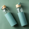 21oz Borosilicate Glass Water Bottles with Silicone Non-Slip Sleeve & Leak-Proof Lid-Reusable Drink Bottle for Office,Travel,Gym,Hiking-BPA
