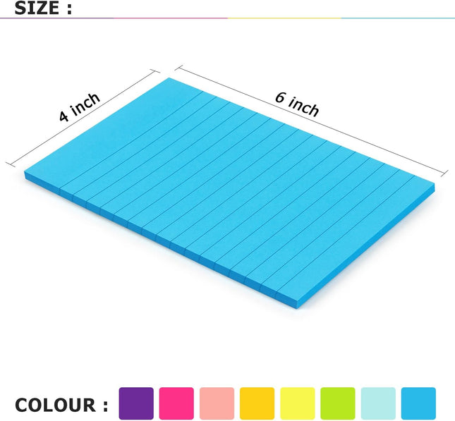 Eastern Wolf 8 Pads Lined Sticky Notes 4X6 Sticky Notes with Lines Self-Stick No