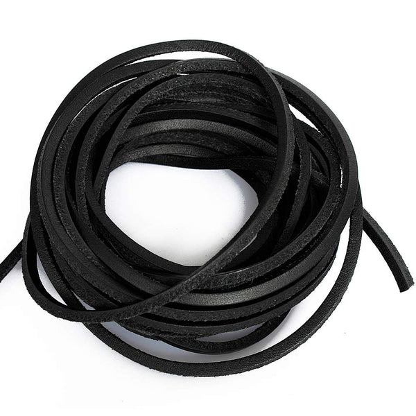(TM) 3mm Flat Genuine Leather Cord Braiding String Black (5 Yards) 3 mm x 4.57 m Black