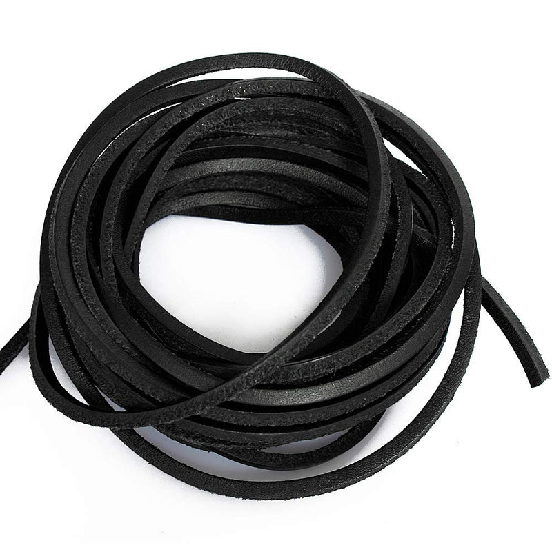 (TM) 3mm Flat Genuine Leather Cord Braiding String Black (5 Yards) 3 mm x 4.57 m Black