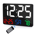 Digital Wall Clock,11.5" LED Digital Alarm Clock Large Display,With Remote Control,Adjustable Brightness, Calendar, Temperature, Snooze, 12/24 H,