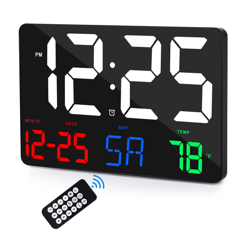 Digital Wall Clock,11.5" LED Digital Alarm Clock Large Display,With Remote Control,Adjustable Brightness, Calendar, Temperature, Snooze, 12/24 H,