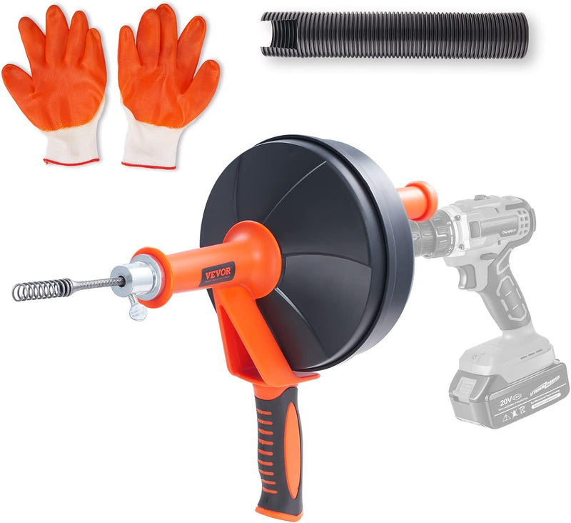 VEVOR Drain Auger 25Ft, Plumbing Snake with Drill Attachment, Plumbers Snake Drain Clog Remover for Kitchen Bathroom Shower Sink with Protective
