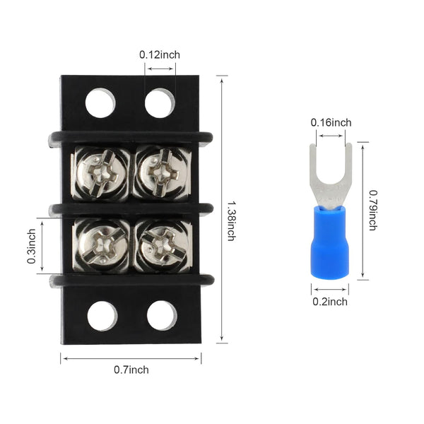 Terminal Block,2 Pack 2 Circuits 20-30A 200v-450v Dual Row Screw Terminals Strip +8 PCS Heat Shrink Wire Connectors 20 Amps 2 Circuits