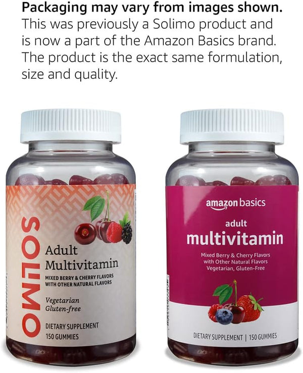 Amazon Basics Adult Multivitamin Gummies, Mixed Berry & Cherry Flavors, 150 Count, 75-Day Supply, Pack of 1 (Previously Solimo) 150 Count (Pack of 1)