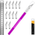 DIYSELF 1 Pcs Craft Hobby Knife Exacto Knife with 11 Pcs Stainless Steel Blade Kit, 1Pcs Steel 15CM Ruler for Art, Scrapbooking, Stencil (Purple)