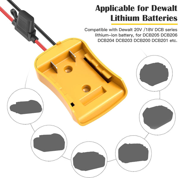 2 Packs Power Wheel Adapter for Dewalt 20V Battery Adapter Power Wheel Battery Converter Kit with Fuses & Wire Terminals, 12AWG Wire, Power