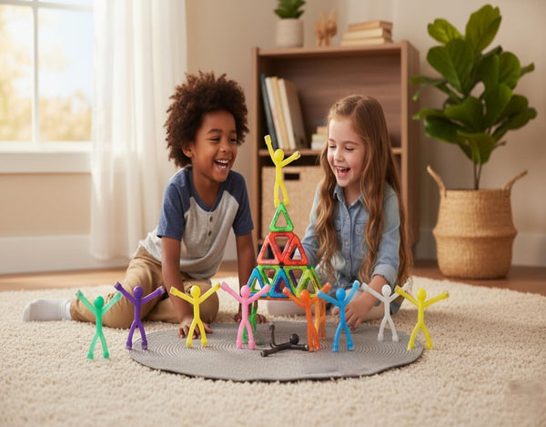 MAGMEN 10-Piece Magnetic Fidget Figures with Storage Tin - Opaque-Color Magnetic Character Figures for Kids & Adults - Quiet Airplane & Road Trip