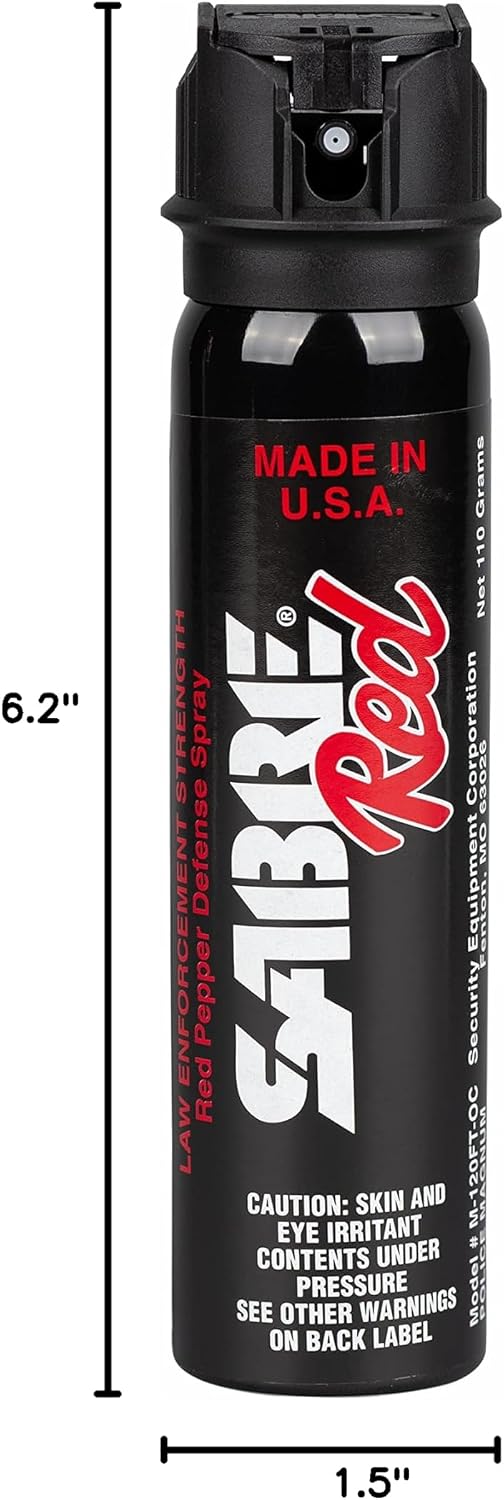 SABRE Magnum 120 Pepper Spray, 40 Bursts, 12-Foot (4-Meter) Range, Extra Large 92.4 Gram Canister, UV Marking Dye, Flip Top Safety, Black