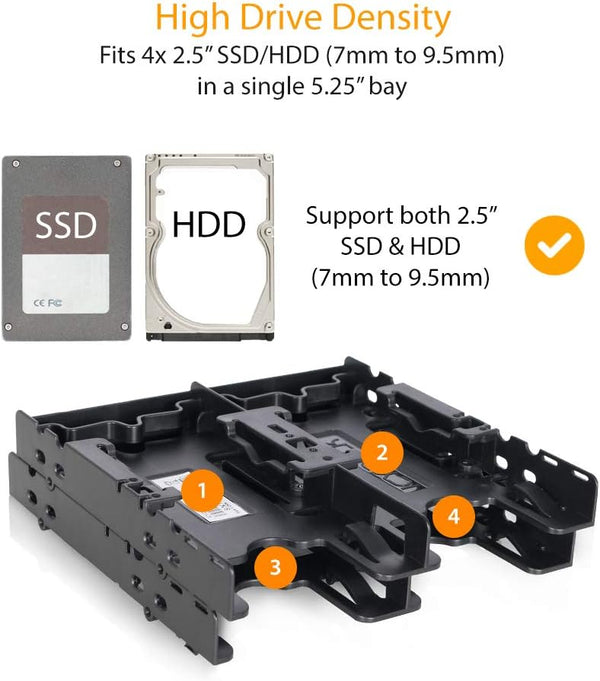 ICY DOCK 4 x 2.5” HDD / SSD Bracket Mount Kit Adapter for 5.25” Drive Bay - FLEX-FIT Quattro MB344SP 4 x 2.5"