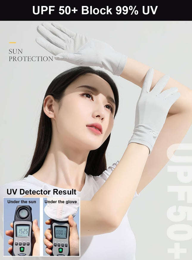 Ultra Thin Full Finger UV Protection Driving Gloves for Women, Ice Silk UV Summe
