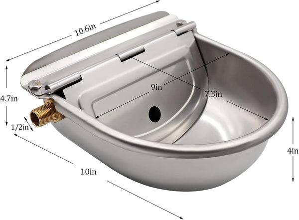 Automatic Dog Water Bowl Dispenser with Brass Float Valve and Drain Hole, 304 Stainless Steel Dog Water Dispenser Livestock Waterer for Dog