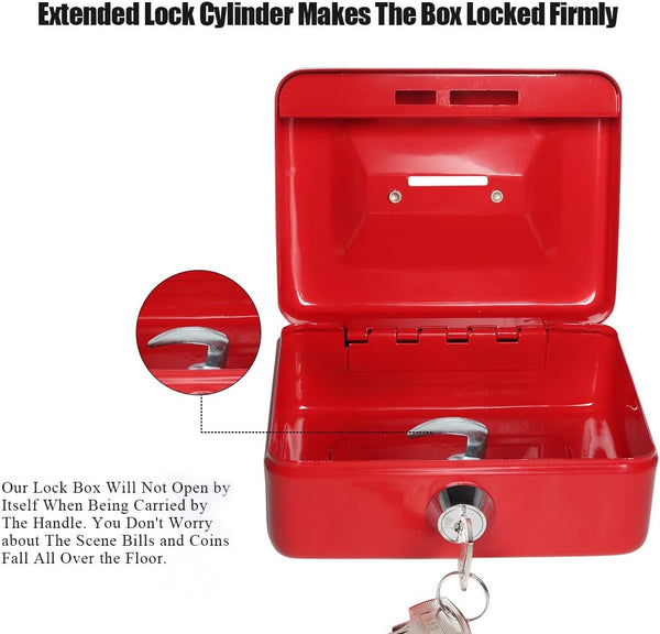 Small Cash Box with Lock and Slot - Jssmst Metal Coin Bank Piggy Bank for Adults and Kids, Red(SMCB0303N) Red XS(4.92")-slot