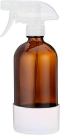 Rail19 Refillable Amber Glass Cleaning Spray Bottle with Silicone Sleeve, 16Oz (Clear Trigger/White Sleeve)