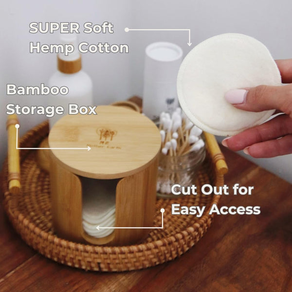 Reusable Hemp Cotton Rounds 15-Pack with Bamboo Storage Box – Ultra-Soft Organic Face Pads for Makeup Removal, Skincare Accessories, and