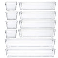 Clear Plastic Drawer Organizer Tray for Vanity Cabinet (Set of 10),Storage Tray for Makeup, Kitchen Utensils, Jewelries, and Gadgets