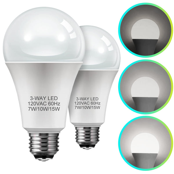3 Way Light Bulbs, LOHAS 3 Way LED Light Bulbs 50 100 150W Equivalent, Daylight White 5000K, Three Way A19 Light Bulbs, E26 Base LED Bulbs for