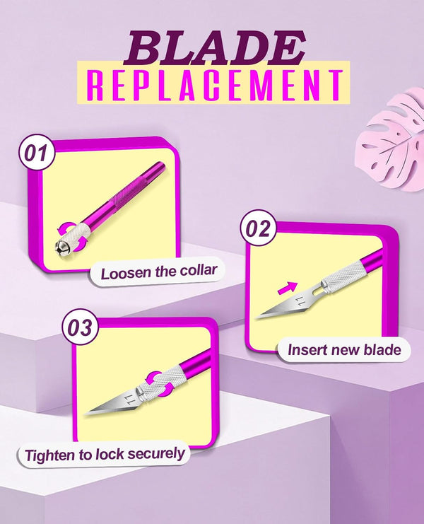 DIYSELF 1 Pcs Craft Hobby Knife Exacto Knife with 11 Pcs Stainless Steel Blade Kit, 1Pcs Steel 15CM Ruler for Art, Scrapbooking, Stencil (Purple)