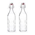 Bormioli Rocco Set of 2 Moresca Bottles, 33.75 Oz. Clear Textured Glass, with Swing Top Hermetic Lid, Leak Proof Water Bottle, Dishwasher Safe,