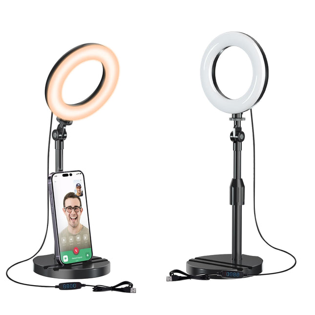 Desk Ring Light with Telescopic Stand, Travel Desktop Hola Light for Phone Selfie Laptop Zoom Video Calls Makeup Tiktok 