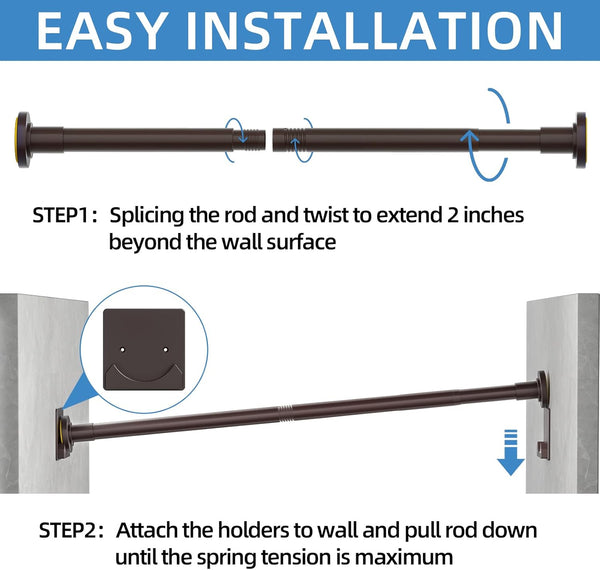 Matte Bronze Shower Curtain Rod,1 Inch Diameter Stainless Steel Adjustable Spring Tension Rods 32 to 68",With Holders,Anti-Slip,Curtain Rods No