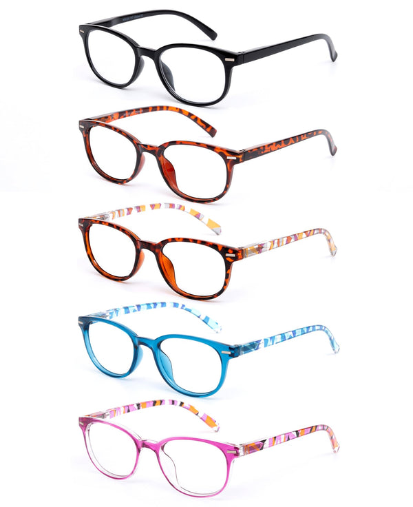 EFE Reading Glasses Readers for Women Ladies 1.5 Lightweight Full Frame Spring Hinge Eyeglasses 5 Pack (Mix Color, 1.50)