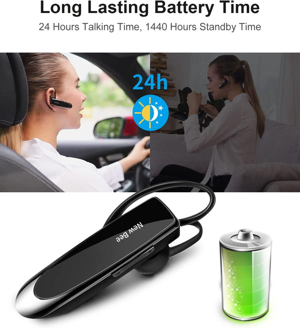 New Bee Bluetooth Earpiece V5.0 Wireless Handsfree Headset with Microphone 24 Hrs Driving Headset 60 Days Standby Time for Iphone Android Samsung