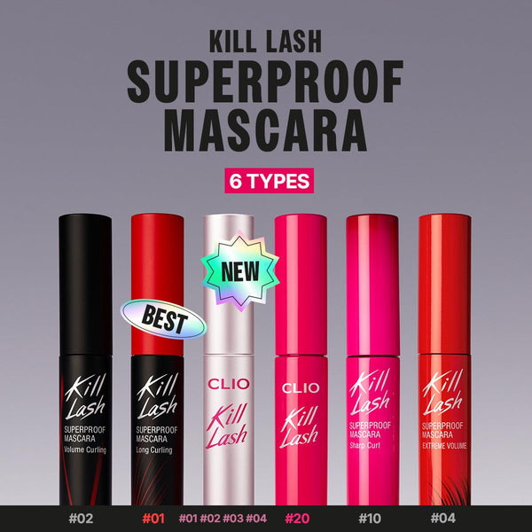 CLIO Kill Lash Superproof Mascara, Waterproof Mascara Black, Lengthening & Lifting for Defined Eyelash, Long-Lasting, Clump & Smudge-Free, for