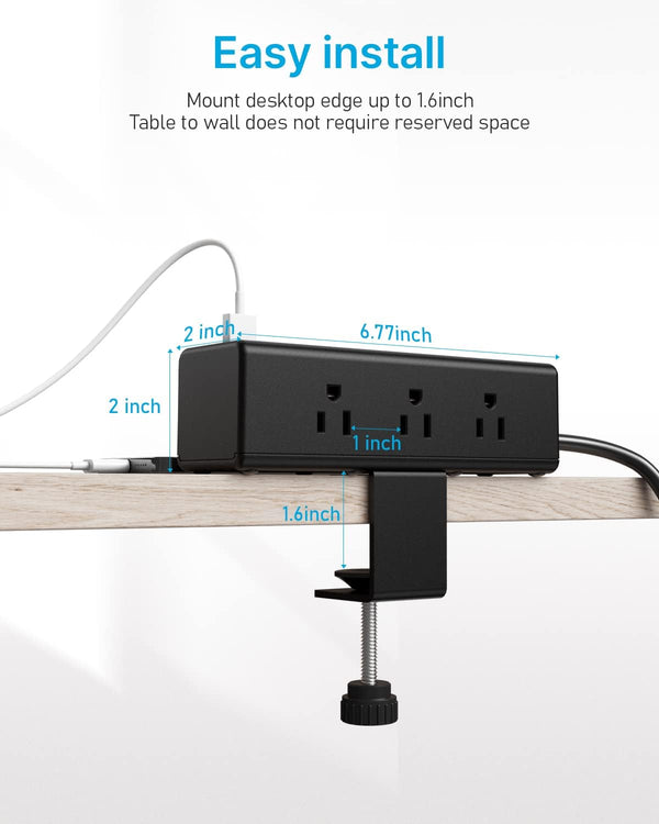 CCCEI Desk Clamp Power Strip with 9 Outlets, Desktop Edge Mount Surge Protector with USB-A and USB-C Ports, Widely Spaced Desk Outlet Fast