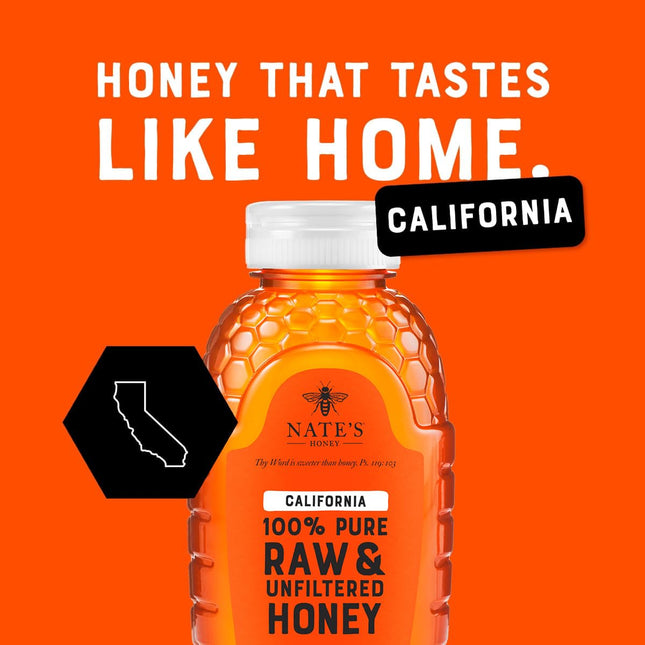 Nate'S California 100% Pure, Raw & Unfiltered Honey - 16 Oz. Squeeze Bottle - Al