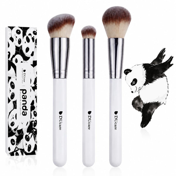 DUcare Foundation Contour Blush Conceal Brush Set, 3PCS Angled Synthetic Kabuki Brush for Blending Setting Buffing with Liquid, Cream and Powder