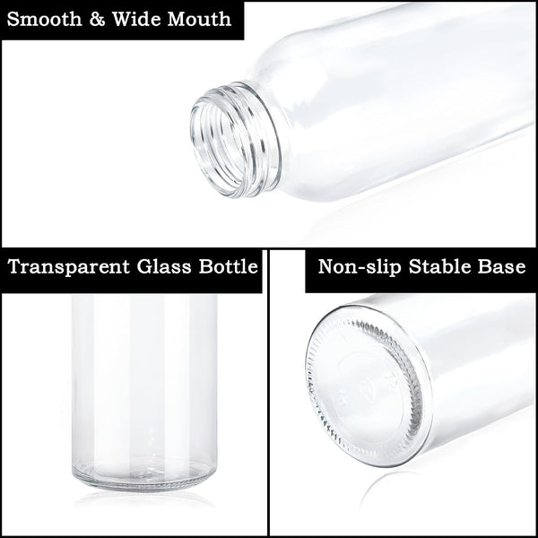 GUANENA 12 Pack Glass Water Bottles, 16oz Clear Glass Bottles with Stainless Steel Lids, Reusable Glass Drink Bottles with Caps for Juicing,