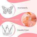 Flower Bouquet Accessories Including 4Pcs Crown Cake Topper Mini Tiara,12 Butterfly Decorations and 50Pcs Bouquet Pins for Birthday Wedding Silver