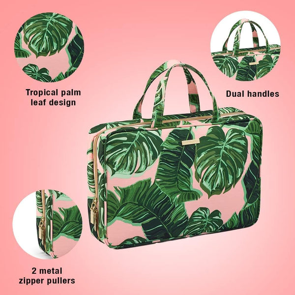 Conair Travel Toiletry Bag - Makeup Bag - Cosmetic Bag -Travel Makeup Bag Pink Palm 1 Count (Pack of 1)