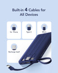 VRURC Portable Charger, Built in 4 Cables & Lanyard Power Bank 10000mAh Navy