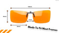 Vyzia Clip On Blue Light Blocking Glasses For Sleep | Fits Over Prescription Glasses, Orange Lenses Help Reduce Computer Eye Strain and Induce Sleep