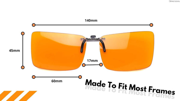 Vyzia Clip On Blue Light Blocking Glasses For Sleep | Fits Over Prescription Glasses, Orange Lenses Help Reduce Computer Eye Strain and Induce Sleep
