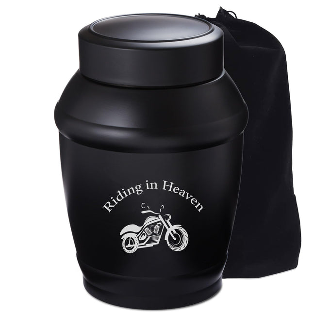 Medium Urn for Ashes Adult Male with Motorcycle, 5.7 Inch Black Decorative Mediu