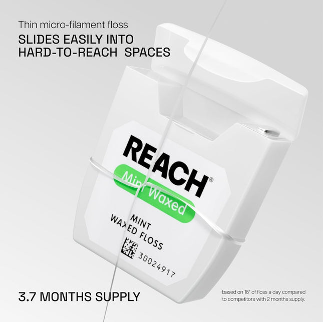 REACH Waxed Dental Floss, Mint, Plaque Remover for Teeth, Shred Resistant, Floss