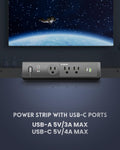 PLUGTUL Desk Clamp Power Strip 6FT, Outlet Station with 3 Outlets, PD 20W Fast Charging, Flat Plug, 14 Gauge, 980J Surge Protector, Black Power
