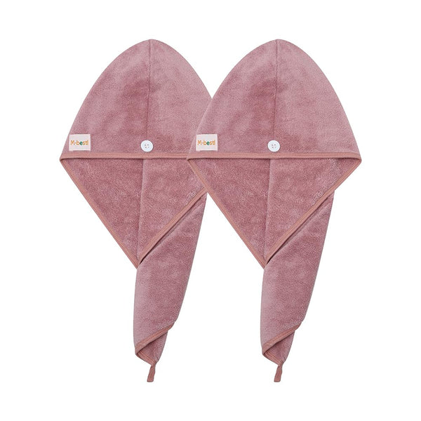 M-bestl 2 Pack Microfiber Hair Towel Wrap,Hair Drying Towel with Button Design,Head Towel to Dry Curly Hair Quickly (Bean Pink)