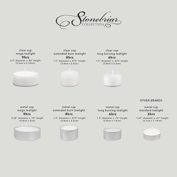 Stonebriar 100 Pack Unscented 8 Hour Extended Burn Time Tea Light Candles, White, 100 Count